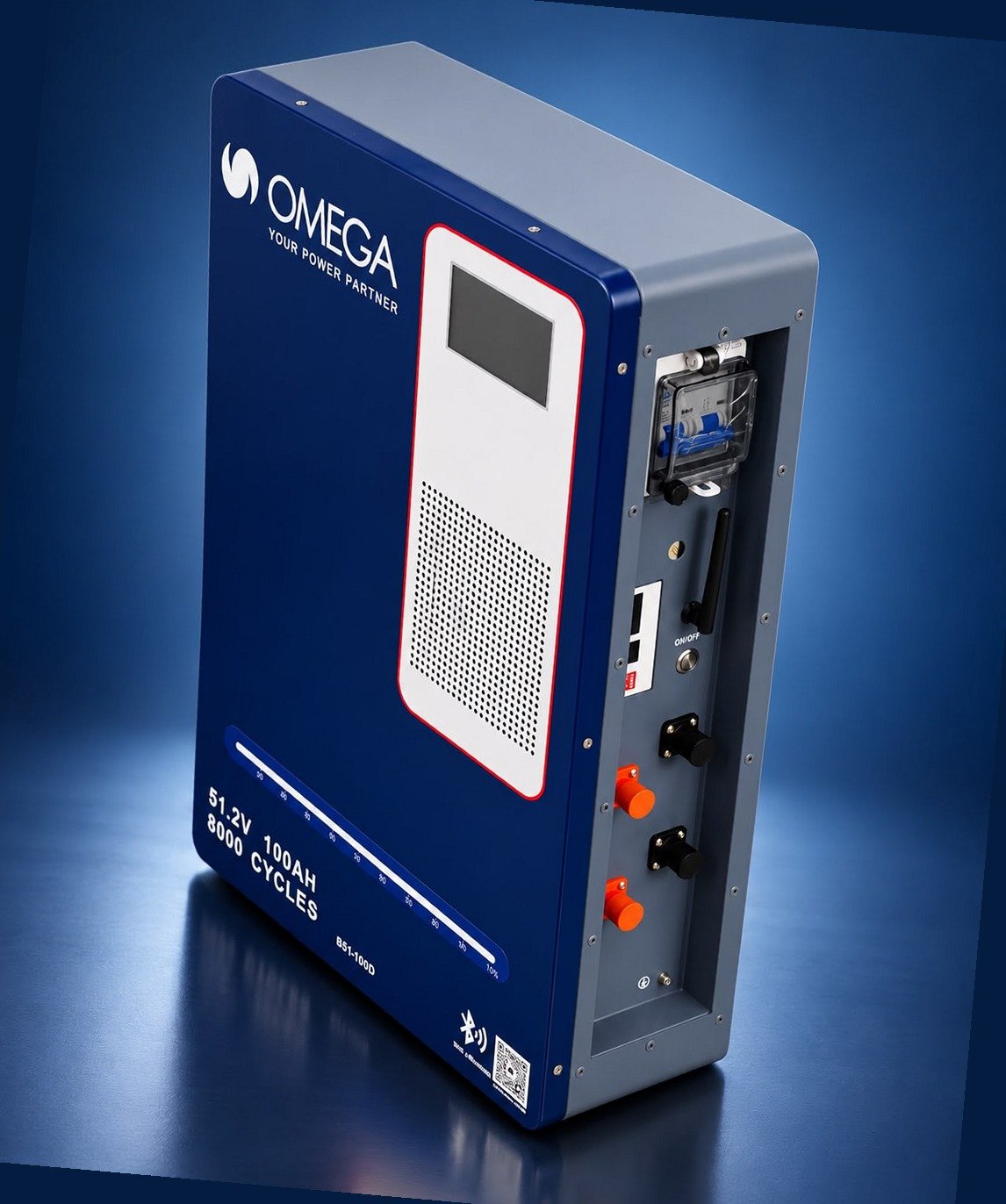 Omega 51.2V 100Ah LiFePO4 lithium battery, navy, 8000 cycles, model B51-100D